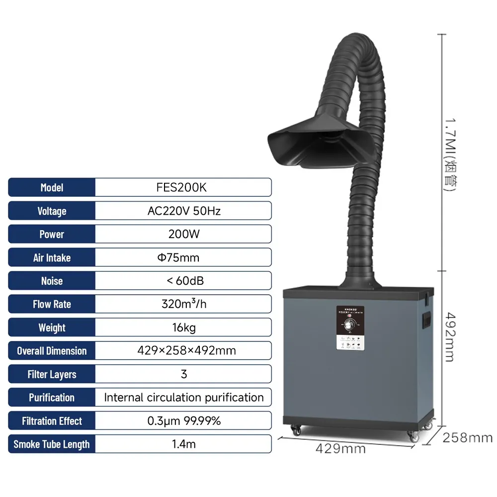 Fume Extractor Laser - KNOKOO 200W Industrial Dust Filter Laser